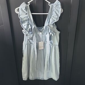 Light Blue Ruffle Sleeve Women's Romper